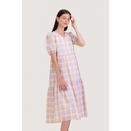 Gingham Puff Sleeve Midi Dress