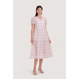 Gingham Puff Sleeve Midi Dress