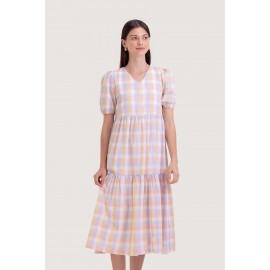 Gingham Puff Sleeve Midi Dress