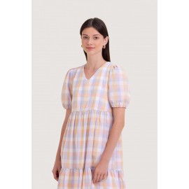 Gingham Puff Sleeve Midi Dress