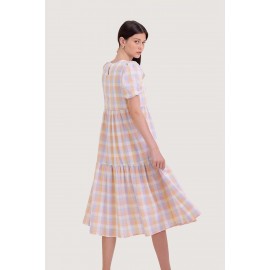 Gingham Puff Sleeve Midi Dress