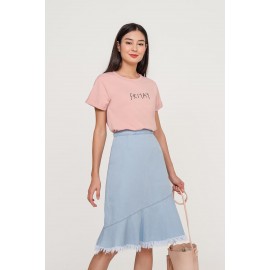 Asymmetric Denim Midi Skirt