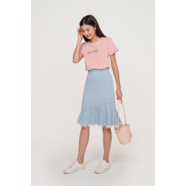 Asymmetric Denim Midi Skirt