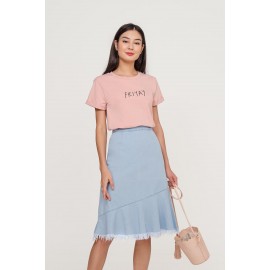 Asymmetric Denim Midi Skirt