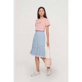 Asymmetric Denim Midi Skirt