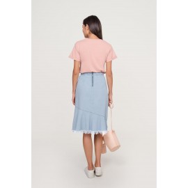 Asymmetric Denim Midi Skirt