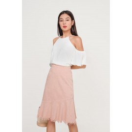 Asymmetric Denim Midi Skirt