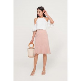 Asymmetric Denim Midi Skirt