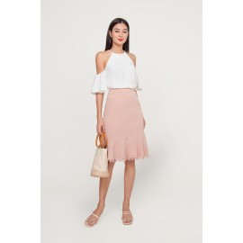 Asymmetric Denim Midi Skirt