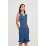 Denim Ruffle Midi Dress