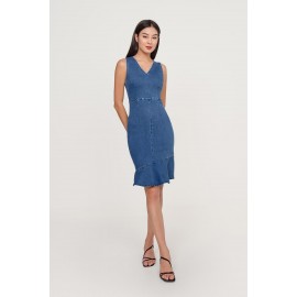 Denim Ruffle Midi Dress