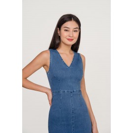 Denim Ruffle Midi Dress