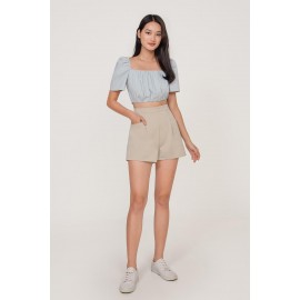 Ruched Flutter Sleeve Crop Top