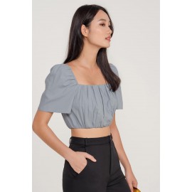 Ruched Flutter Sleeve Crop Top