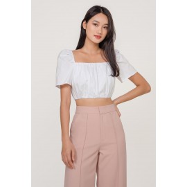 Ruched Flutter Sleeve Crop Top