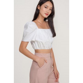 Ruched Flutter Sleeve Crop Top