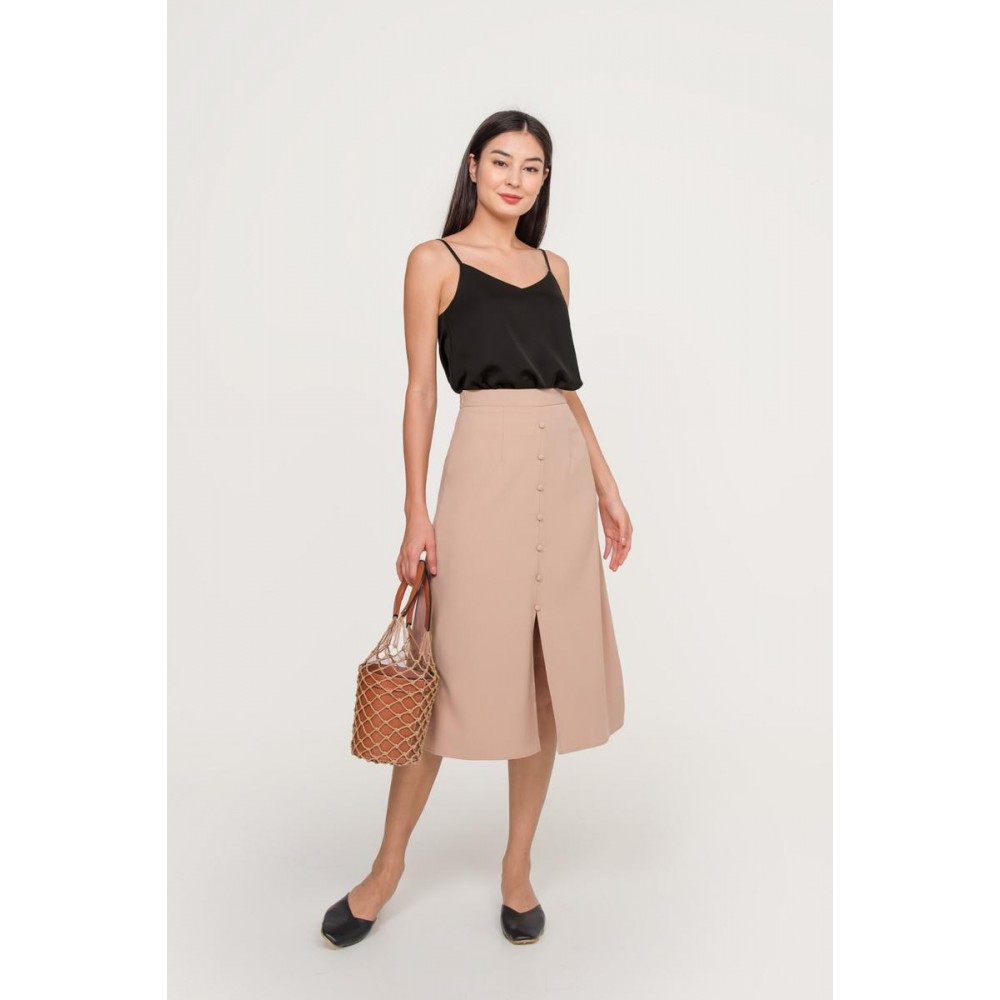 Button Midi Skirt