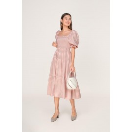 Gingham Shirred Sleeve Dress