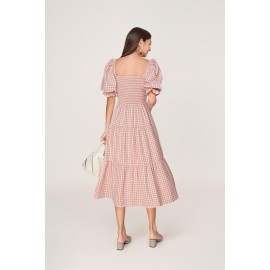 Gingham Shirred Sleeve Dress