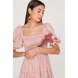 Gingham Shirred Sleeve Dress