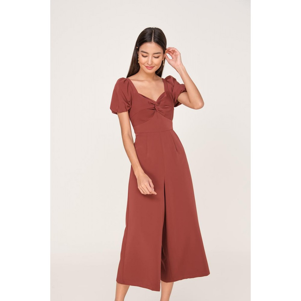 Ruched Puff Sleeve Jumpsuit