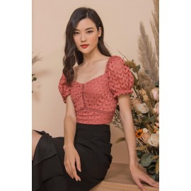 Lace Puff Sleeve Crop Top