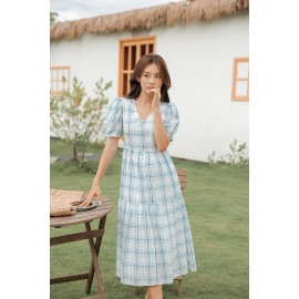 Gingham Puff Sleeve Midi Dress