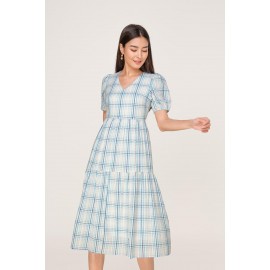 Gingham Puff Sleeve Midi Dress