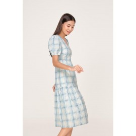 Gingham Puff Sleeve Midi Dress