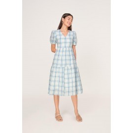 Gingham Puff Sleeve Midi Dress