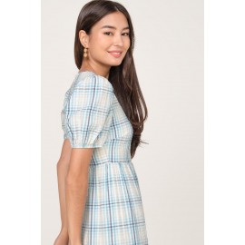 Gingham Puff Sleeve Midi Dress