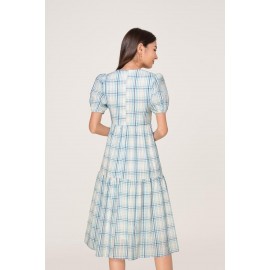 Gingham Puff Sleeve Midi Dress