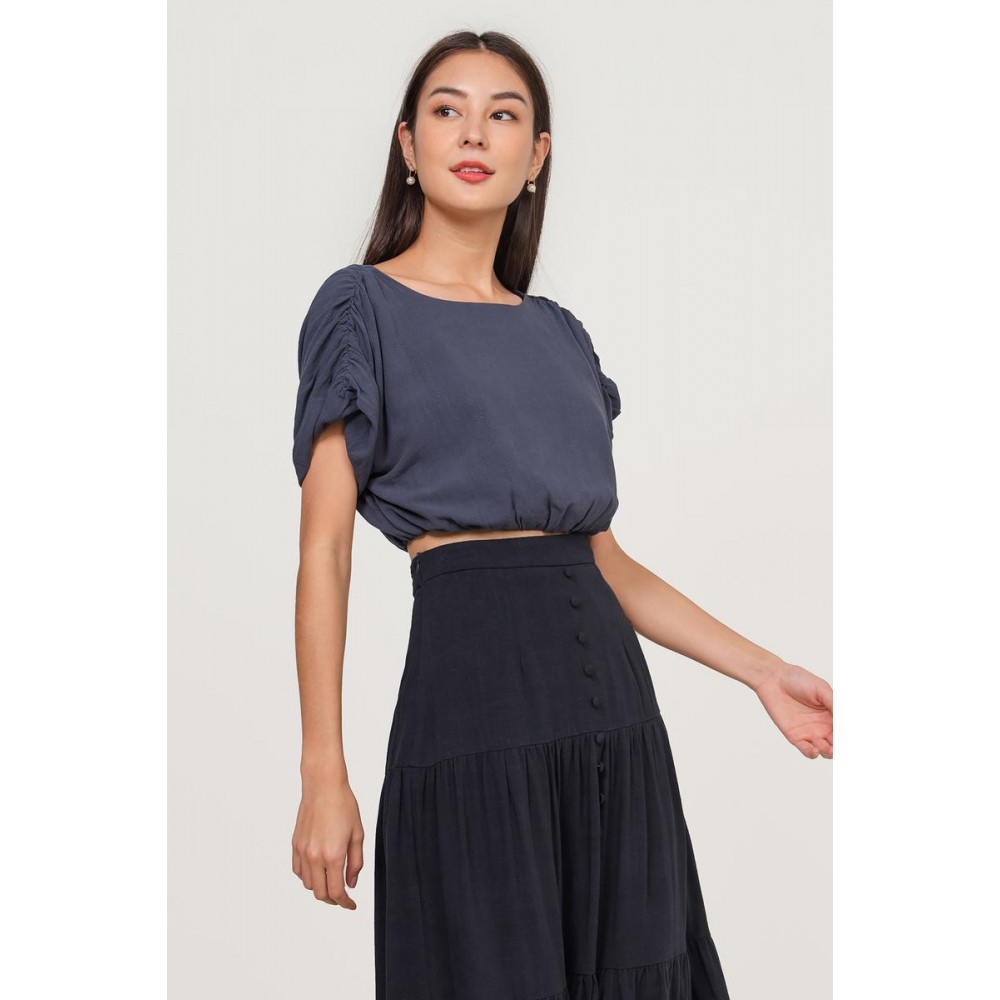 Linen Ruched Crop Top