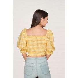 Shirred Gingham Crop Top