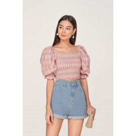 Shirred Gingham Crop Top