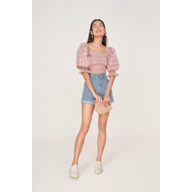 Shirred Gingham Crop Top