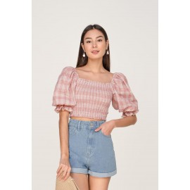 Shirred Gingham Crop Top