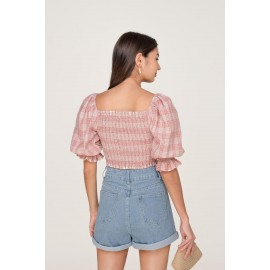 Shirred Gingham Crop Top