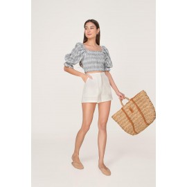 Shirred Gingham Crop Top