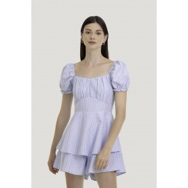 Gingham Puff Sleeve Playsuit