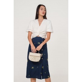 Embroidered Button Midi Skirt