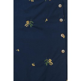 Embroidered Button Midi Skirt